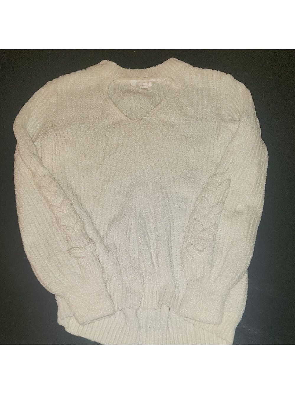 No Boundaries Off-White Soft Chenille Keyhole Chest Cable Knit Oversized Sweater